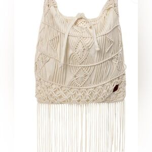 NWOT Roxy Aquarius Cream Macrame Fringe Tote